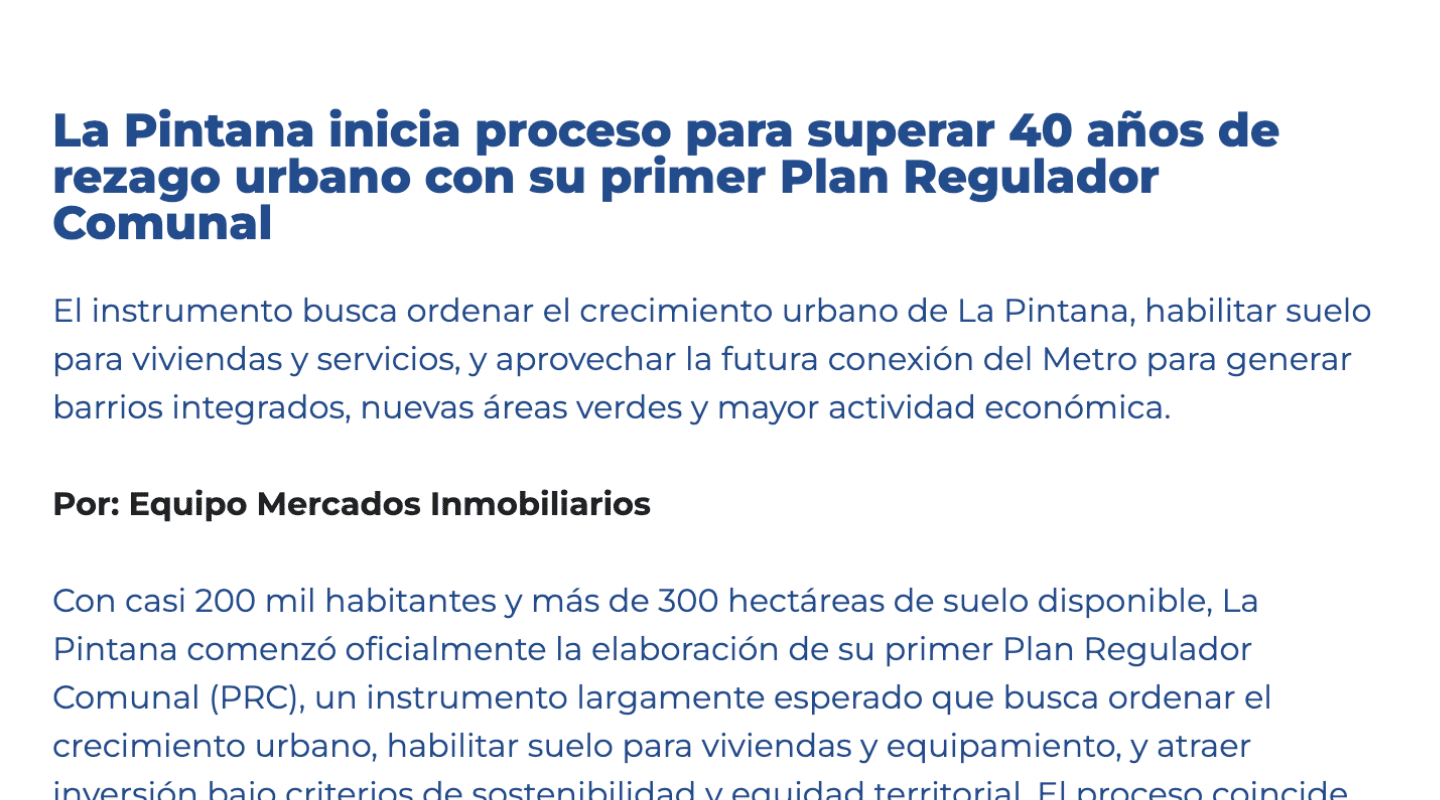 Plan Regulador Comunal La Pintana